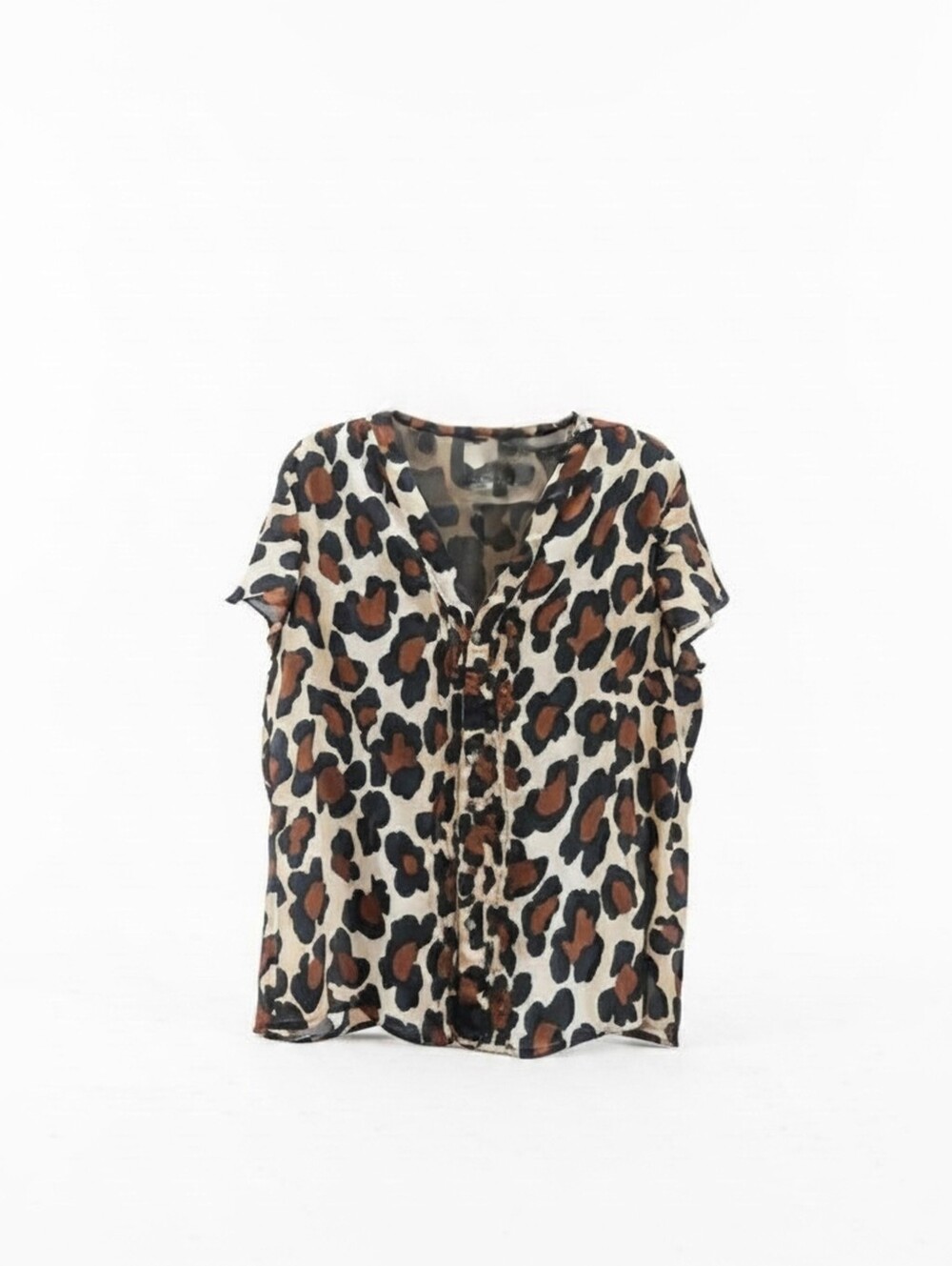 Leopard Print Short Sleeve Blouse - Brown & Black